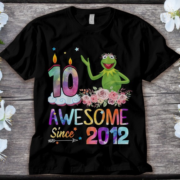 Kermit Frog Awesome Since 2012 10th Birthday 10 Years Old Unisex Adult T-shirt - Picture 1 of 2